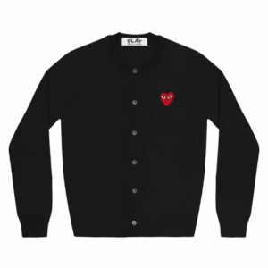 CDG PLAY Round Neck Cardigan Red Emblem Black