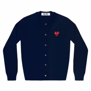 CDG PLAY Round Neck Cardigan Red Emblem Navy