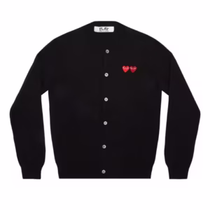 CDG PLAY Round Neck Cardigan with Double Emblems Black