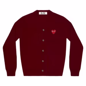 CDG PLAY V-Neck Cardigan Red Emblem Burgundy