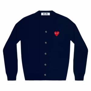 CDG PLAY V-Neck Cardigan Red Emblem Navy