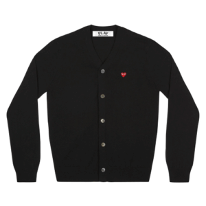 CDG PLAY V-Neck Cardigan with Small Red Heart Black
