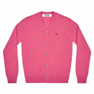 CDG PLAY V-Neck Cardigan with Small Red Heart (Pink)