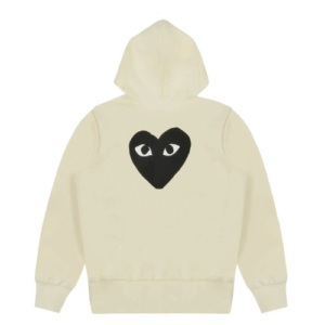 CDG Play Hoodie Sweatshirt with Big Hearts Ivory