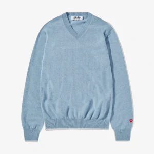 CDG Men Lambswool V Neck Sweater Blue - CDG メンズ ラムウール Vネック セーター ブルー