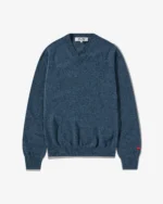 CDG Men Lambswool V Neck Sweater Navy - CDG メンズ ラムウール Vネック セーター ネイビー