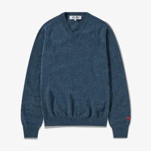 CDG Men Lambswool V Neck Sweater Navy - CDG メンズ ラムウール Vネック セーター ネイビー