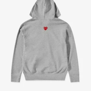 CDG Play Unisex Reverse Red Heart Zip Hooded Sweatshirt Grey - CDG Play ユニセックス リバース レッド ハート ジップ フード付きスウェットシャツ