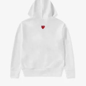 CDG Play Unisex Reverse Red Heart Zip Hooded Sweatshirt White - CDG Play ユニセックス リバース レッド ハート ジップ フード付きスウェットシャツ