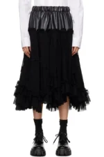 Comme des Garçons Black Georgette Faux-Leather Midi Skirt  - コムデギャルソン ブラック ジョーゼット フェイクレザー ミディスカート