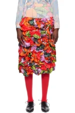 Comme des Garçons Multicolor Floral Midi Skirt - コムデギャルソン マルチカラーフローラル ミディスカート