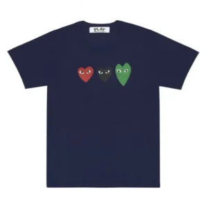 CDG Play T-shirt With Red/Green/Black Hearts - CDG プレイ Tシャツ