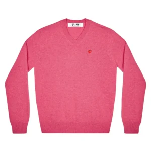 Play Comme des Garçons Mini Heart V Neck Sweater Pink - PLAY コム デ ギャルソン ミニハート Vネック セーター
