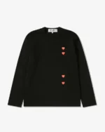 CDG Play Multi Red Heart Long Sleeve T-Shirt Black - CDG PLAY マルチ レッドハート ロングスリーブ Tシャツ