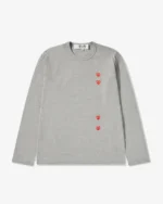 CDG Play Multi Red Heart Long Sleeve T-Shirt Grey - CDG プレイ ロングスリーブ