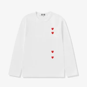 CDG Play Multi Red Heart Longsleeve T-Shirt White - CDG プレイ ロングスリーブ