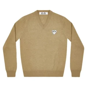 CDG Play V Neck Pullover White Heart Natural Series (Camel) - Vネック プルオーバー ホワイトハート ナチュラルシリーズ