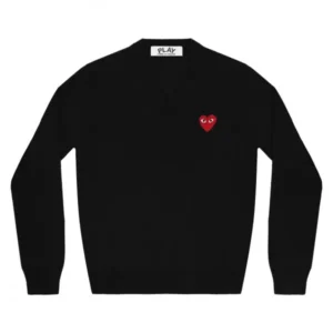 CDG Play V-neck Pullover Red Emblem (Black) - CDG Play Vネック プルオーバー レッドエンブレム