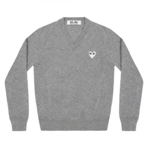 CDG Play V-neck Pullover White Heart (Grey) - CDG プレイ Vネック プルオーバー