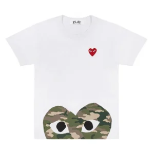 CDG Play White T-shirt With Camo Printed Half Heart - CDG プレイ Tシャツ